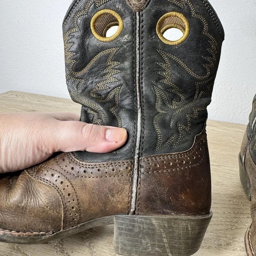 Ariat Heritage Roughstock Brown & Black Leather Western Cowboy Boots Kids Size 1